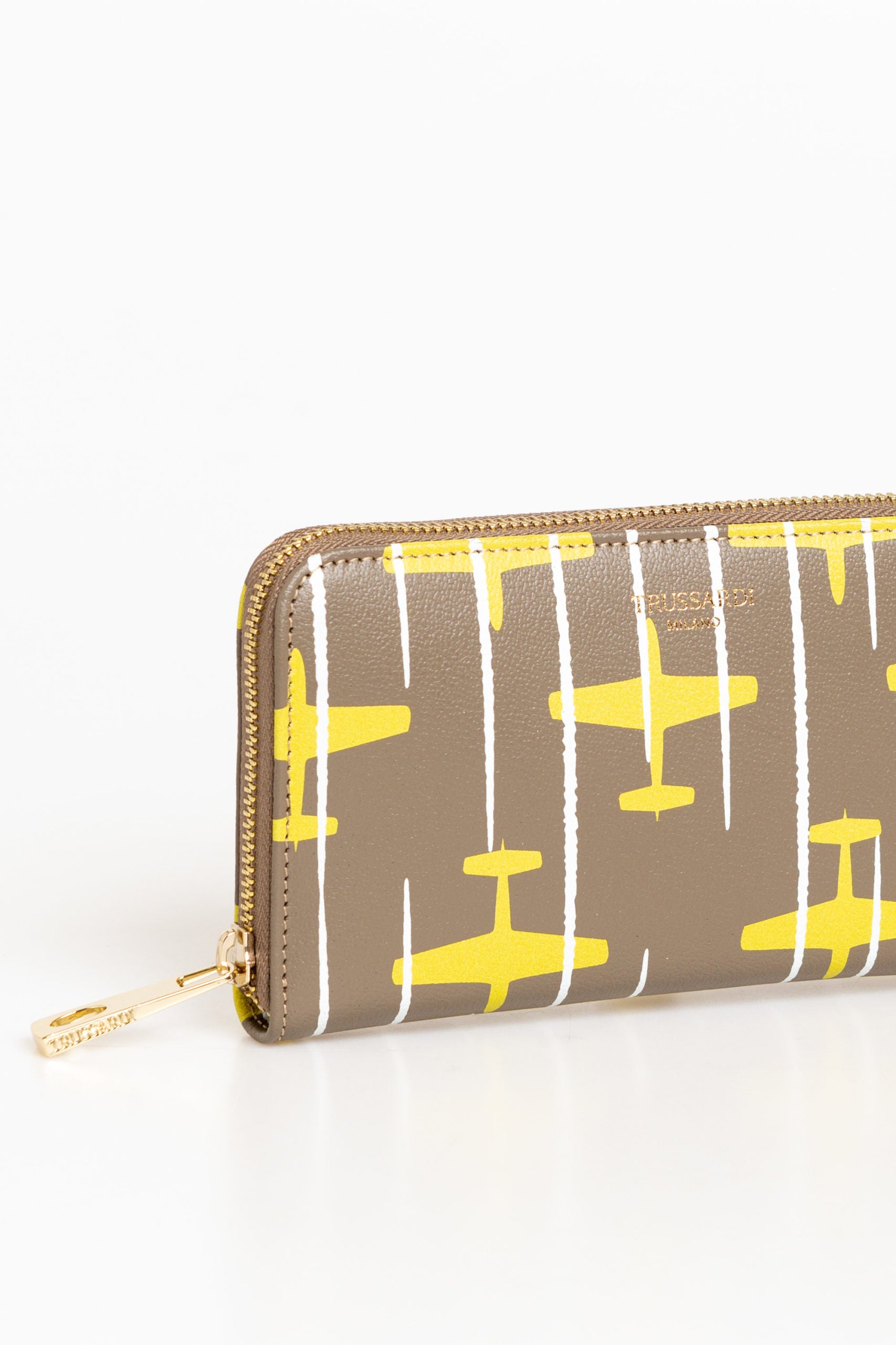 Trussardi Airplane-themed  Yellow Leather Wallet