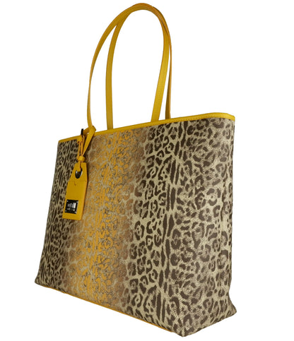 Yellow Pvc Leopard Texture Shopping Handbag