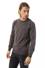 Uominitaliani Elegant Gray Merino Wool Crew Neck Sweater